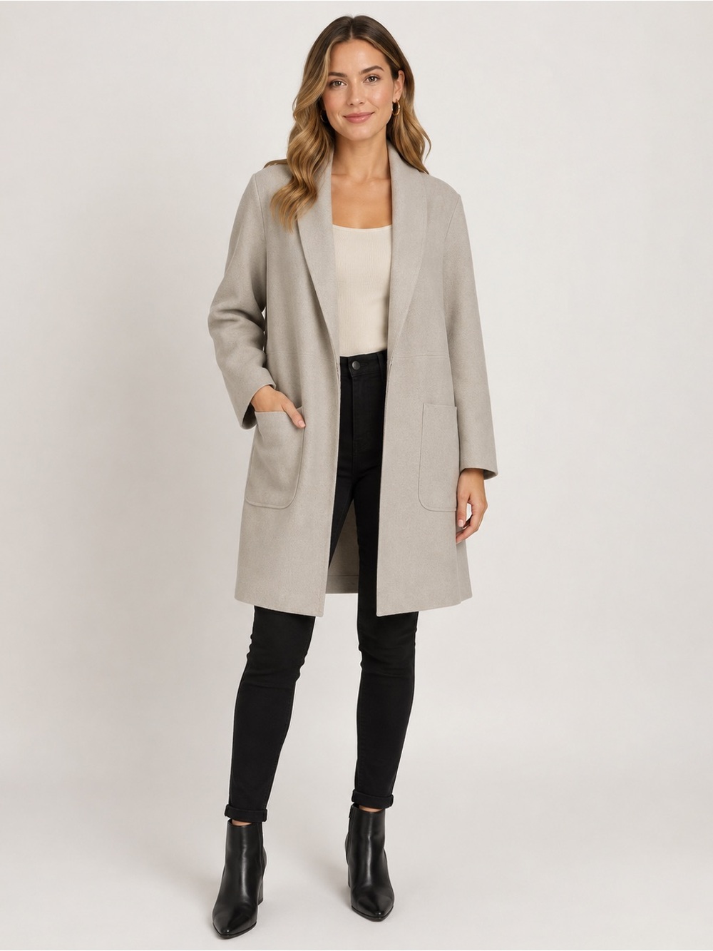 Zara Taupe Greige Open-Front Trench Coat with Patch Pockets Size S Fall Jacket